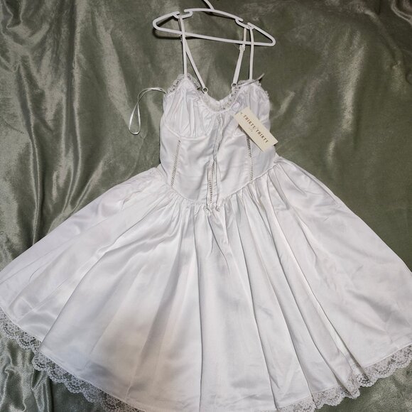white Satin and Lace Corset Back Ballerina Dress - Picture 1 of 7